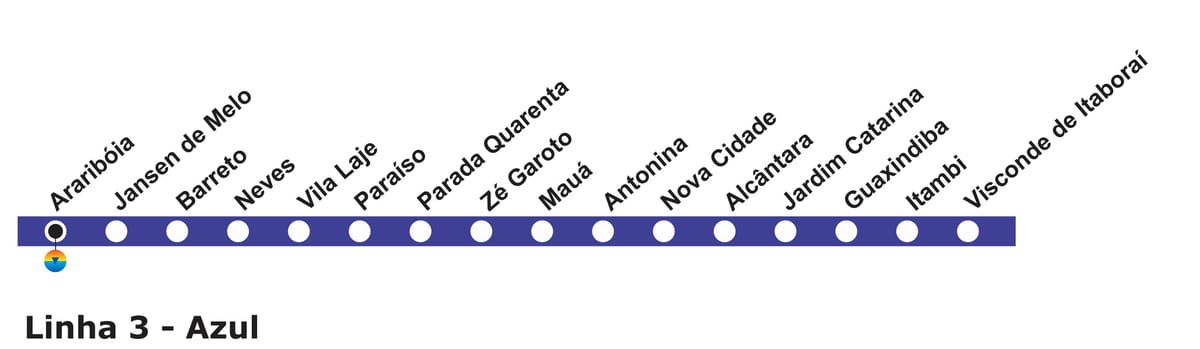 Mapa Rio de Janeiro metro - Linea 3 (urdina)